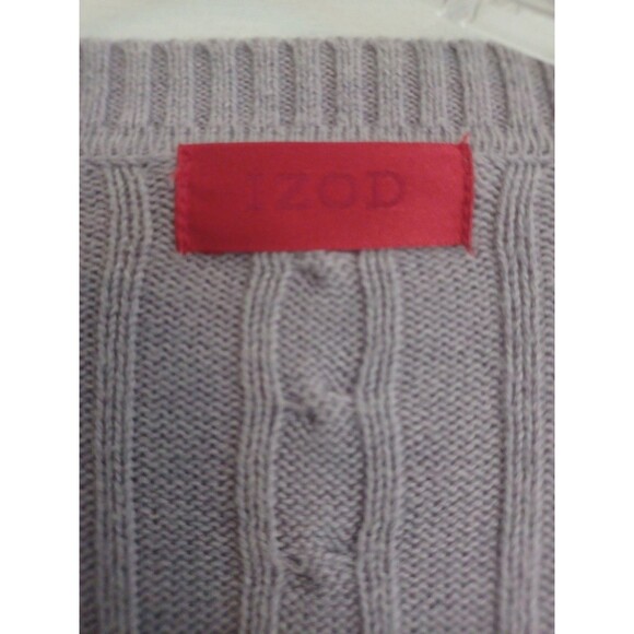 Izod lavender cable knit Vneck pullover sweater mens L preppy business casual - Picture 2 of 9